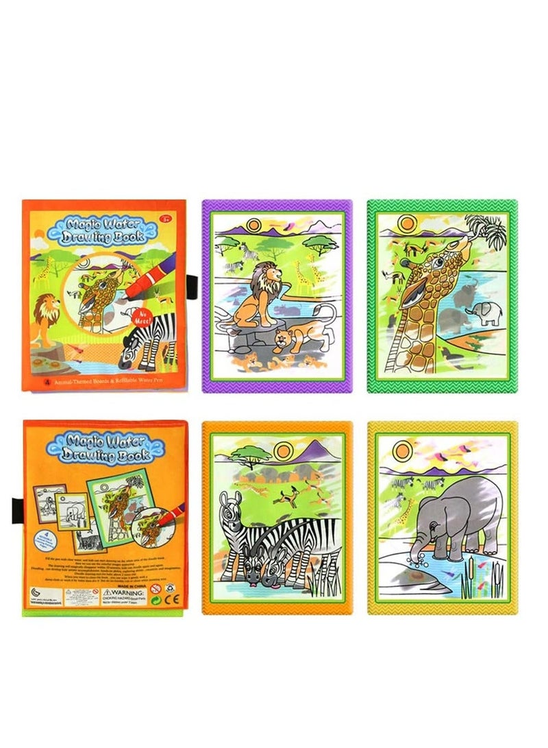 NIBEMINENT Water Coloring Books, Toddlers Magic Doodle Kids Painting Pad, Portable Reusable Drawing Board, Cloth and Pens for Activities Travel Learning Animal 2.6in x 8.3in - Image 4