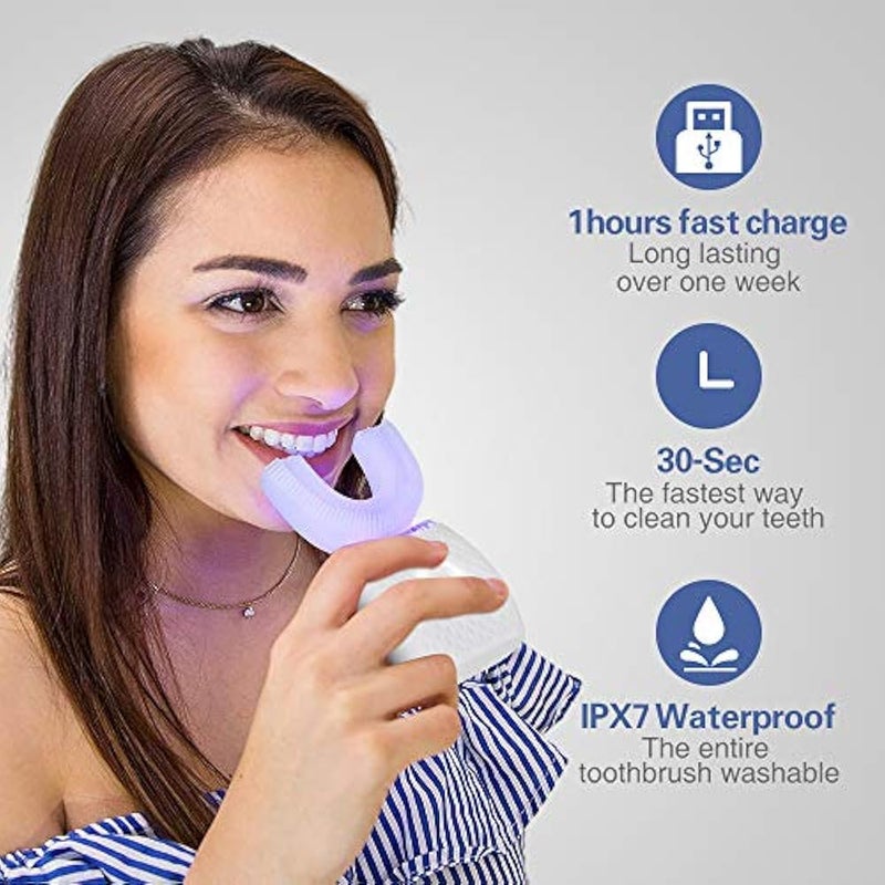 Automatic Ultrasonic Toothbrush, Electric Ultrasonic Toothbrush, 360° Ultrasonic Toothbrush for Adults, Teeth Whitening Brush with Timer, Electric Toothbrush, Wireless Charging (White, M) - Image 5