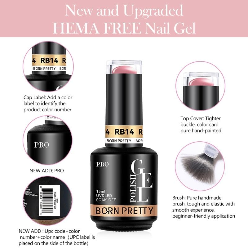 Born Pretty PRO 15ml HEMA Free Rubber Base Gel Nail Polish Uv Gel from BELLE GAGA Color UV LED Gel Polish for professional use RB25 15ml - Image 5