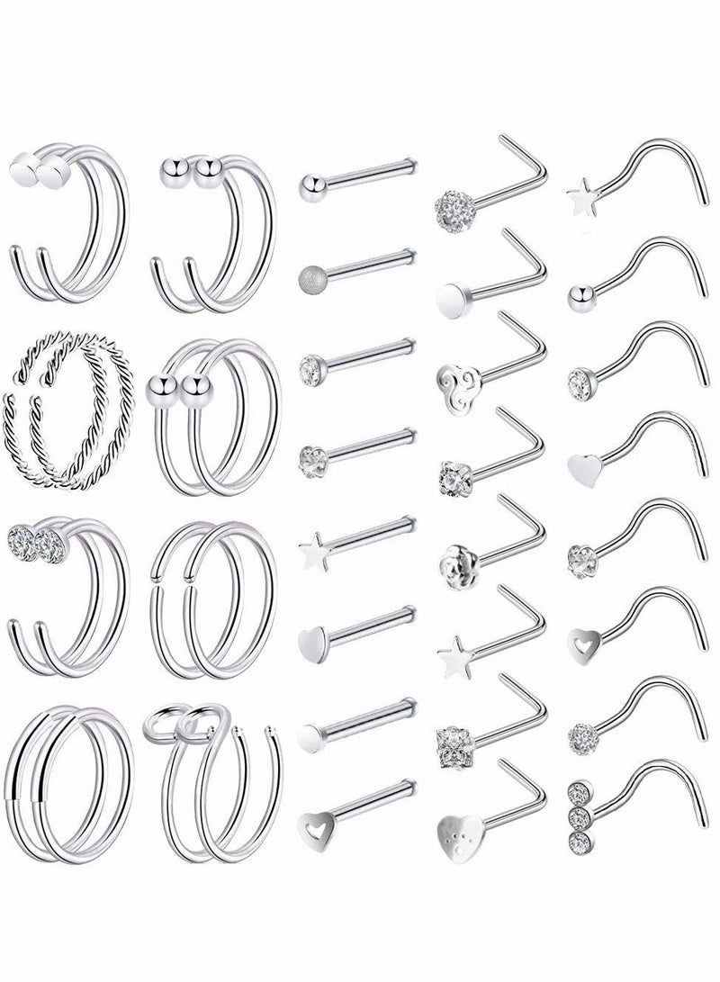 Excefore 40 PCS 20G Nose Rings for Women Nose Piercings Jewelry Gold Nose Rings Hoops Nose Studs Screw for Women Men - Image 1