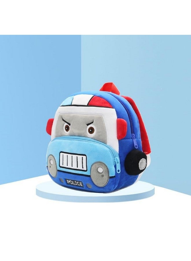 blue tree School Bag for Cute Kids for (1-6 Years), Embroidery Soft Plush Police Van Blue Bag for Toddlers, Cartoon Backpack for Baby Boys and Girls - Image 3
