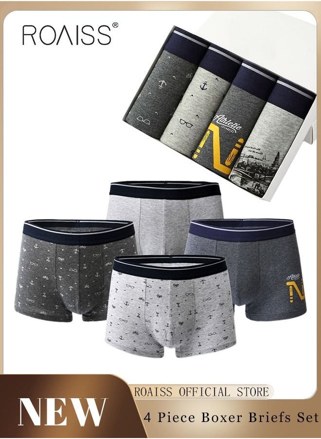 roaiss - 4 Pack Set Men's  95% Cotton Boxer Shorts Breathable Soft Underwear Summer High Stretch Seamless Underwear - Image 1