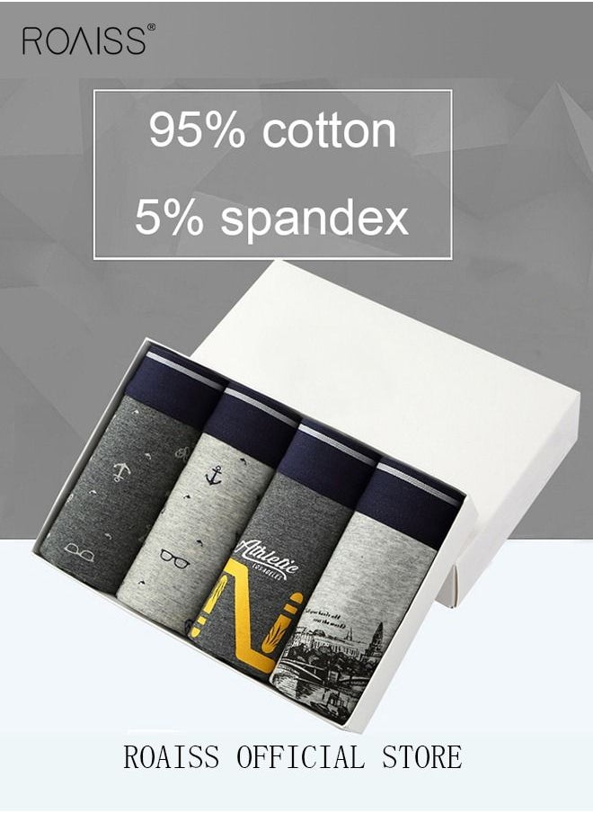 roaiss - 4 Pack Set Men's  95% Cotton Boxer Shorts Breathable Soft Underwear Summer High Stretch Seamless Underwear - Image 1