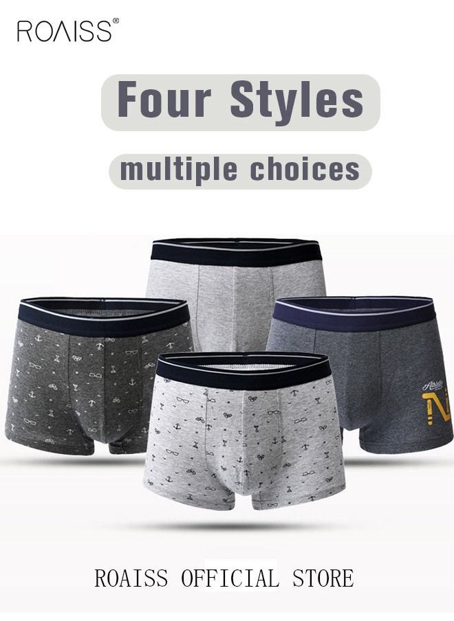 roaiss - 4 Pack Set Men's  95% Cotton Boxer Shorts Breathable Soft Underwear Summer High Stretch Seamless Underwear - Image 1