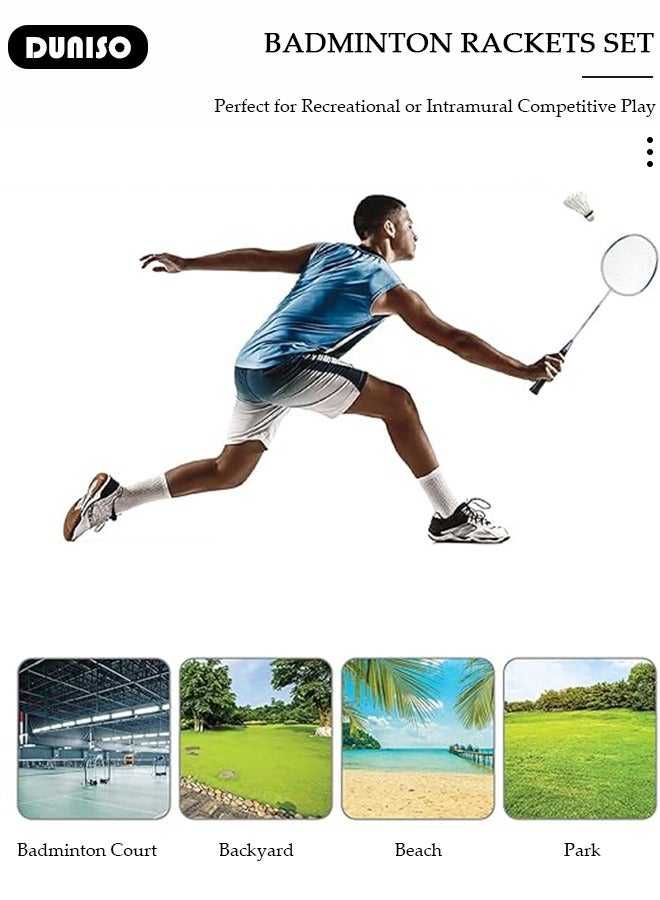 DUNISO Badminton Rackets Set of 2, Ferroalloy Badminton Rackets Set Including Badminton Bag, 3 Badminton Shuttlecock, 2 Racquet Grip for Beginners Outdoor Backyard Games, Daily Play and Training - Image 5