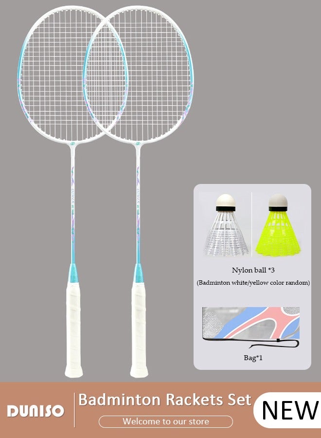 DUNISO Badminton Rackets Set of 2, Ferroalloy Badminton Rackets Set Including Badminton Bag, 3 Badminton Shuttlecock, 2 Racquet Grip for Beginners Outdoor Backyard Games, Daily Play and Training - Image 1