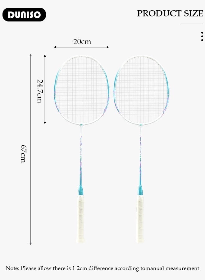 DUNISO Badminton Rackets Set of 2, Ferroalloy Badminton Rackets Set Including Badminton Bag, 3 Badminton Shuttlecock, 2 Racquet Grip for Beginners Outdoor Backyard Games, Daily Play and Training - Image 2