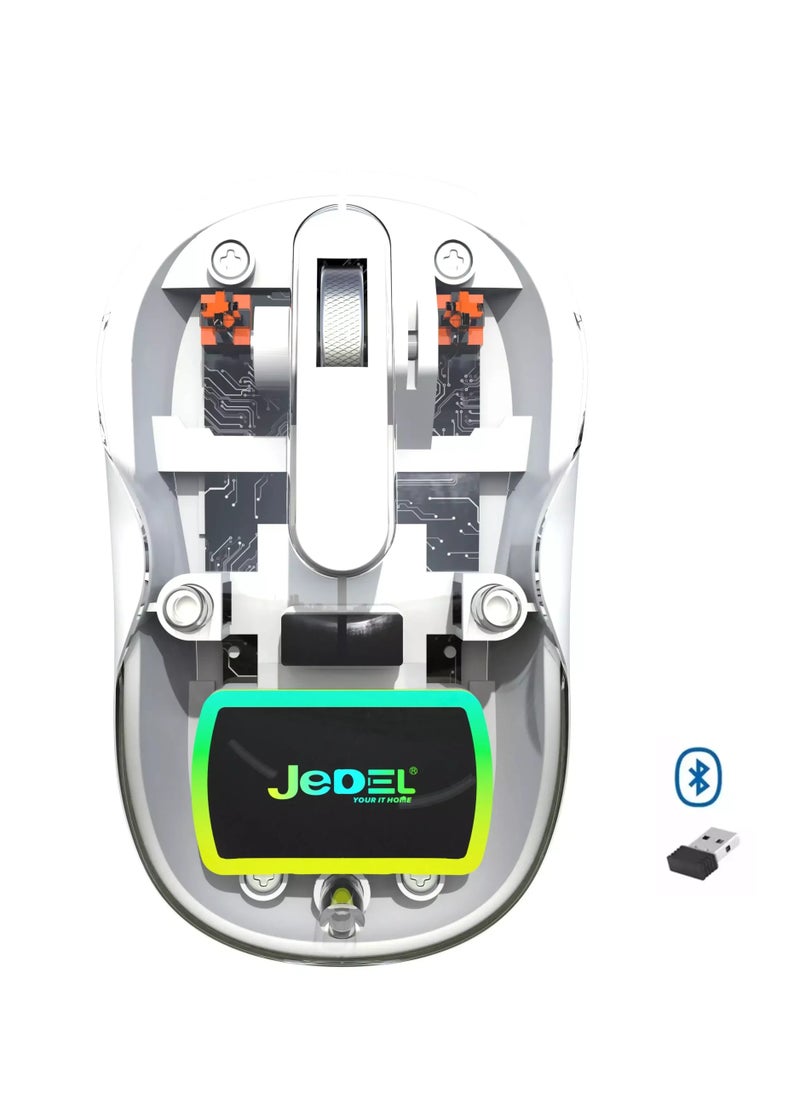 JeDEL Rechargeable Wireless Gaming Mouse WD141 , Dual Bluetooth & 2.4GHz Connection , 1200DPI High Sensitivity , Ergonomic and Lightweight Design for Long-Term Use , Professional RGB Lighting , Powerful Long Life Battery , Compatible with PC, Laptop, and Gaming Systems - White  - Image 1