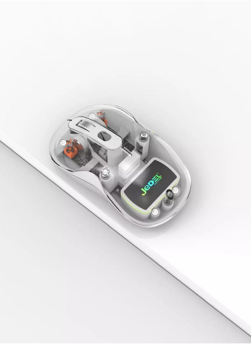 JeDEL Rechargeable Wireless Gaming Mouse WD141 , Dual Bluetooth & 2.4GHz Connection , 1200DPI High Sensitivity , Ergonomic and Lightweight Design for Long-Term Use , Professional RGB Lighting , Powerful Long Life Battery , Compatible with PC, Laptop, and Gaming Systems - White  - Image 2