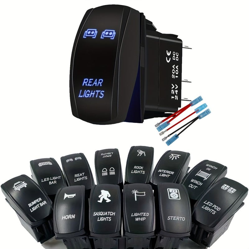12V 24V Horn Switch With Blue LED Indicator 20A 10A Jumper Wires For Motorcycle Boat - Image 1