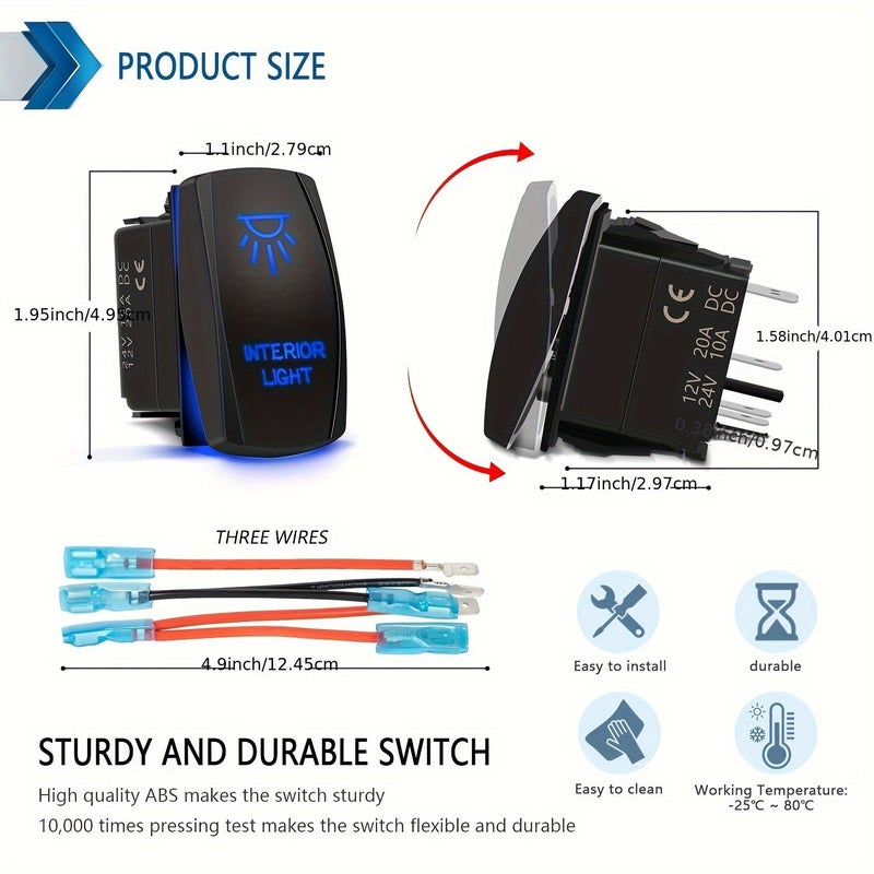 12V 24V Horn Switch With Blue LED Indicator 20A 10A Jumper Wires For Motorcycle Boat - Image 2
