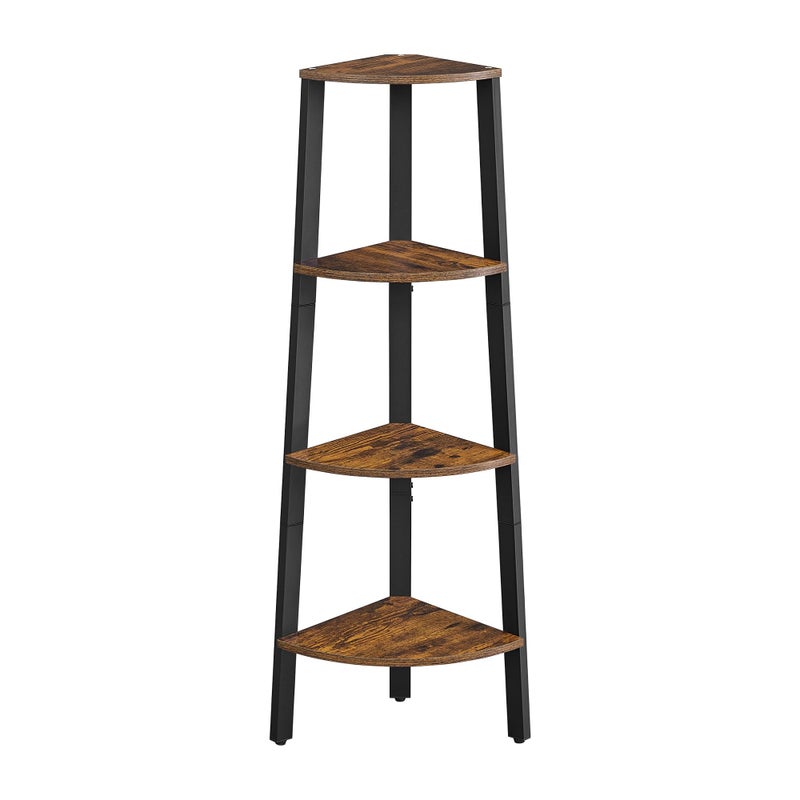 رف زاوية فاساجل 4 طبقات رف كتب زاوية صناعي رف سلم حامل نباتات لغرفة المعيشة المكتب المطبخ بني ريفي وأسود ULLS34X