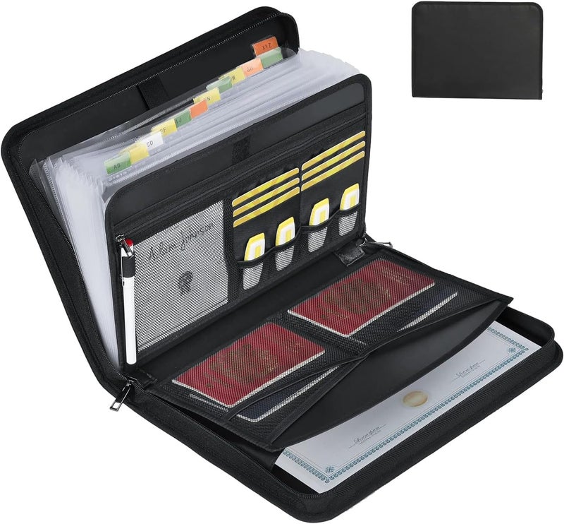 Expanding File Folder, 12 Pocket Expanding File with Zipper & Labels, Fireproof File Folder Organizer with Multi-Pockets, Document Organizer for A4 Files - Image 1
