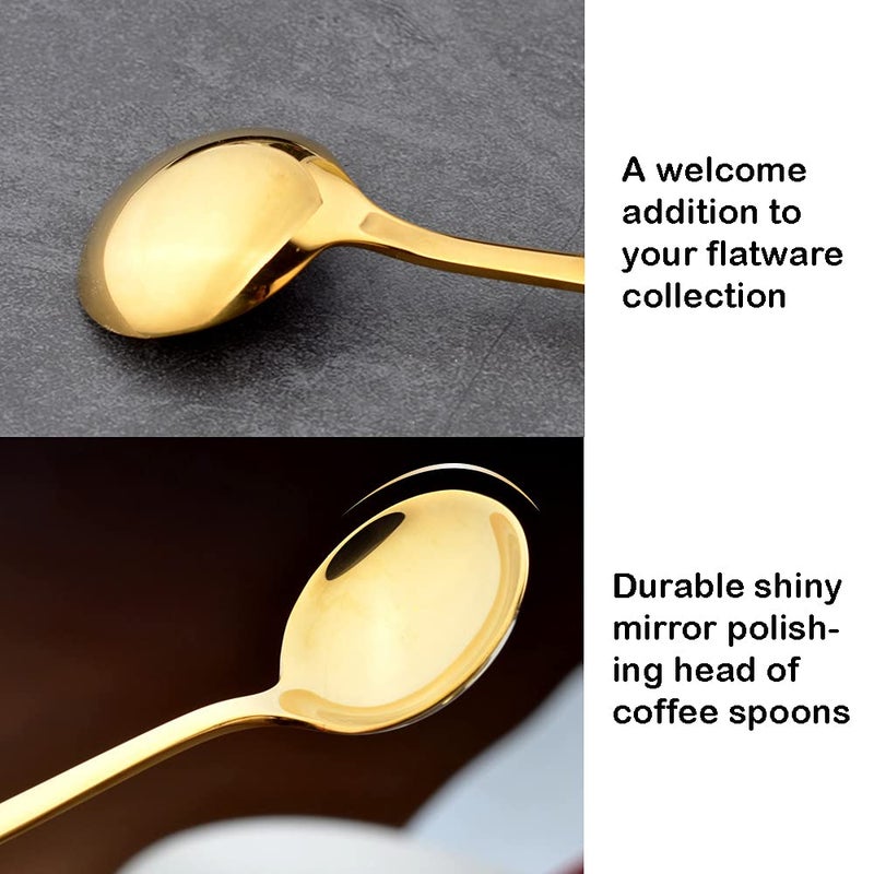 FUTGLOBAL Pack Of 6  Gold Plated Stainless Steel Espresso Spoons  Muulaii Mini Teaspoons Set Gold Spoons For Coffee Sugar Dessert Cake Ice Cream Soup Antipasto Cappuccino  5.3 Inch - Image 5