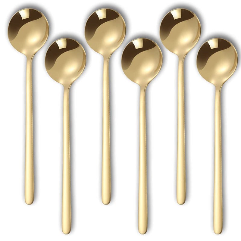 FUTGLOBAL Pack Of 6  Gold Plated Stainless Steel Espresso Spoons  Muulaii Mini Teaspoons Set Gold Spoons For Coffee Sugar Dessert Cake Ice Cream Soup Antipasto Cappuccino  5.3 Inch - Image 1