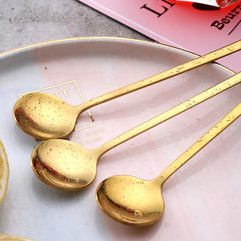 FUTGLOBAL Pack Of 6  Gold Plated Stainless Steel Espresso Spoons  Muulaii Mini Teaspoons Set Gold Spoons For Coffee Sugar Dessert Cake Ice Cream Soup Antipasto Cappuccino  5.3 Inch - Image 3