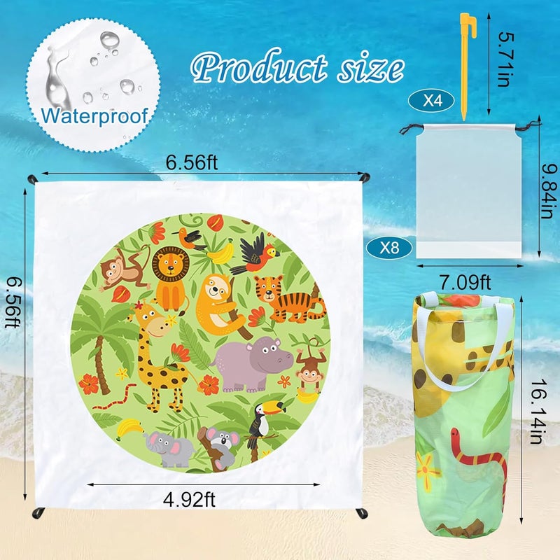 Fantang 6.5 X 6.5 Ft Baby Beach Pool, 2 in 1 Portable Kids Beach Play Pool Puddle Toddler Beach Blanket and Kiddie Pools Green Cartoon Childs Sand Pit Paddling Pools with Water Bag for Boys Girls Outdoors - Image 3