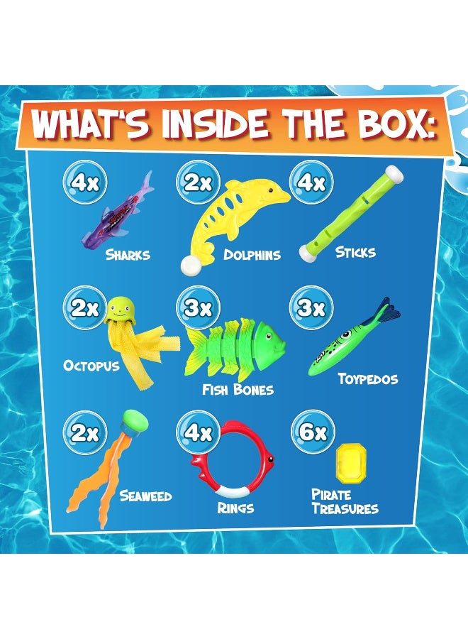 HI-FINE 30 Pcs Diving Toys, Swimming Pool Toys for Kids Ages 8-12 with a Storage Net Bag. Pool Dive Toys for Kids. Pool Games, Swim Summer Water Toys. Include Diving Sticks & Pool Rings - Image 2