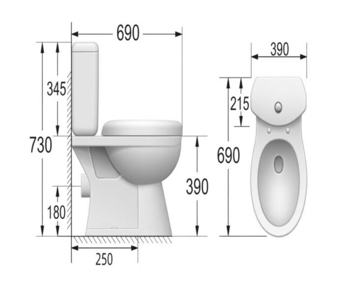 OCEANIC OCE-ZT443S Close Coupled WC Floor Mounted Dual Flush Soft Close S-Trap Toilet White - Image 2