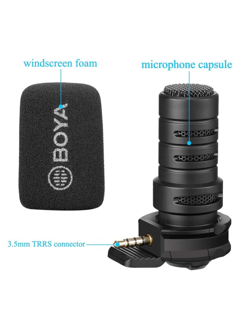 Boya BY-A7H Plug & Play Omni-Directional Cardioid Condenser Microphone with Plug-In 3.5mm TRRS Connector for both iOS and Android devices or 3.5mm Jack input (BYA7H)