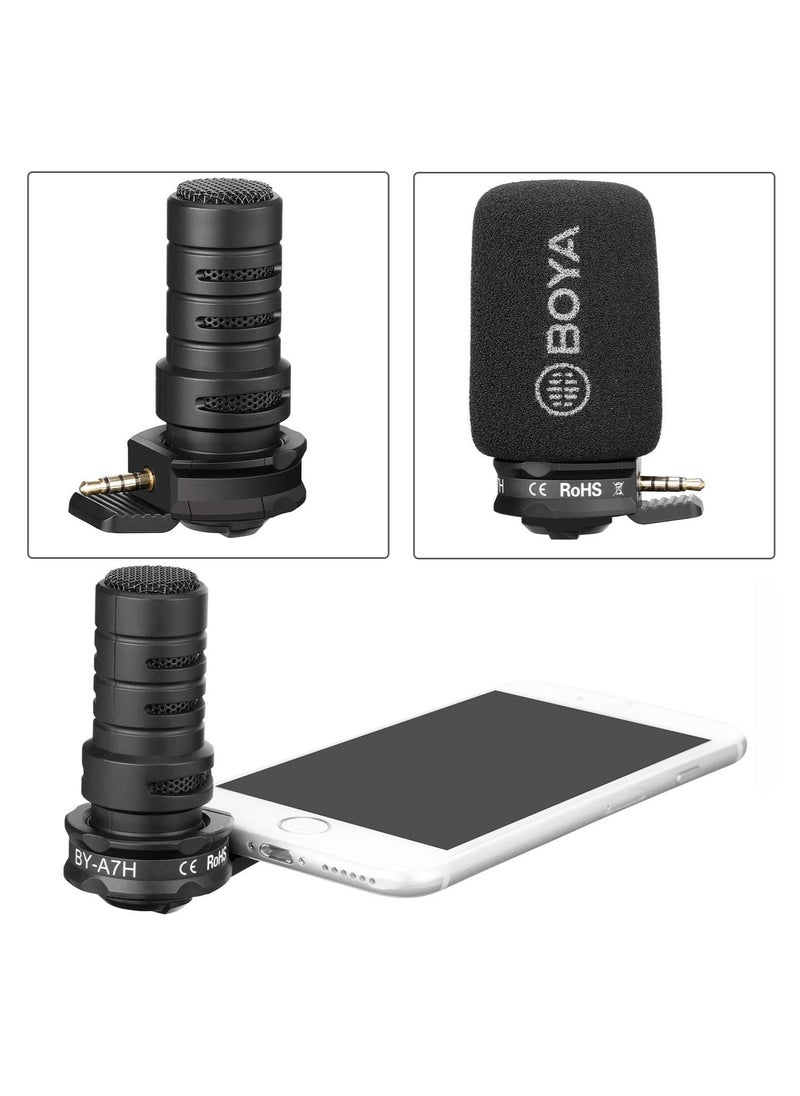 Boya BY-A7H Plug & Play Omni-Directional Cardioid Condenser Microphone with Plug-In 3.5mm TRRS Connector for both iOS and Android devices or 3.5mm Jack input (BYA7H)