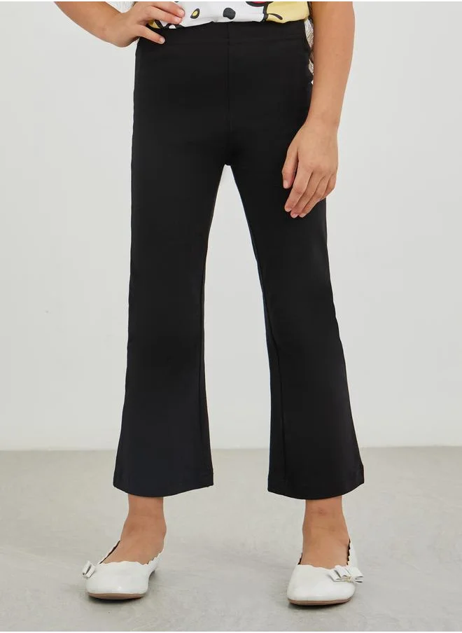 ستايلي Styli Girls Black Solid Elasticated Waistband Flared Leggings