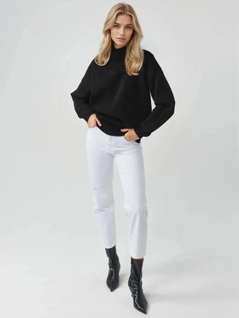 My Fashion Black MY FASHION Oversized Half Turtleneck Knit Sweater for Women | Best Price UAE