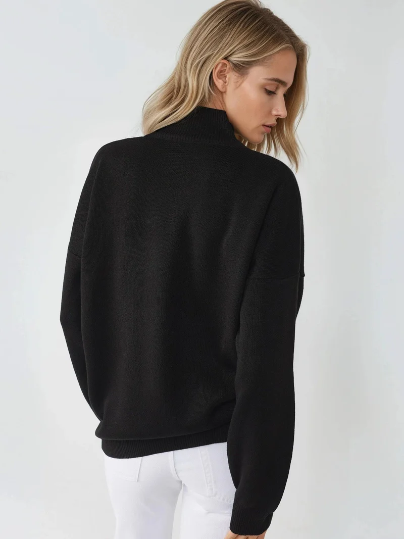 My Fashion Black MY FASHION Oversized Half Turtleneck Knit Sweater for Women | Best Price UAE