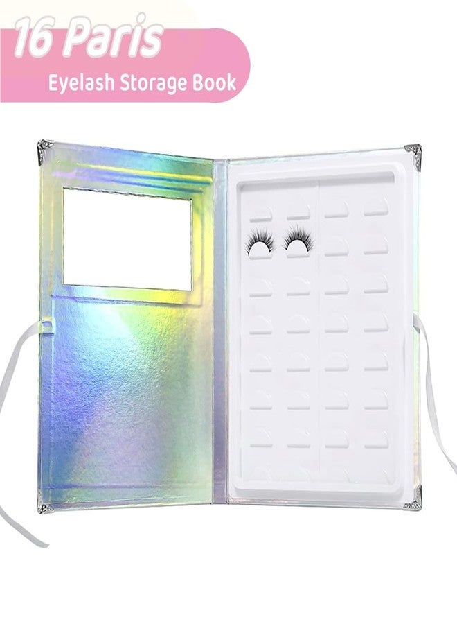 YiQiYi False Eyelash Storage Book Protable 16 Pari Eyelashes Organizer Holder Case Lash Contanier Box Glitter Cover Lash Container Empty Case with Eyelash Tweezer (Assorted Color) - Image 2