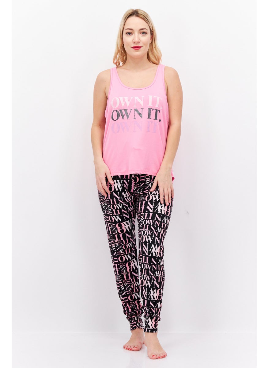 French Affair Women 2 Pieces Top and Bottom Sleepwear Set, Pink  - Image 1