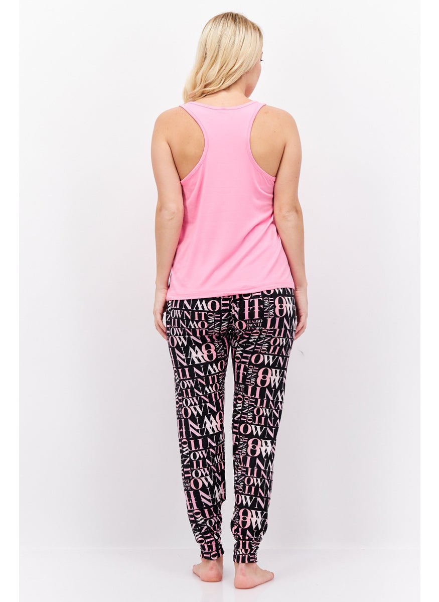 French Affair Women 2 Pieces Top and Bottom Sleepwear Set, Pink  - Image 4