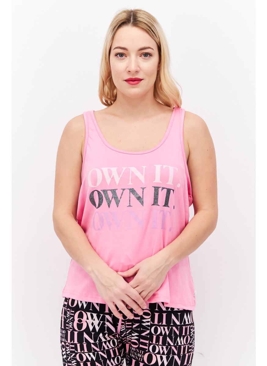 French Affair Women 2 Pieces Top and Bottom Sleepwear Set, Pink  - Image 2