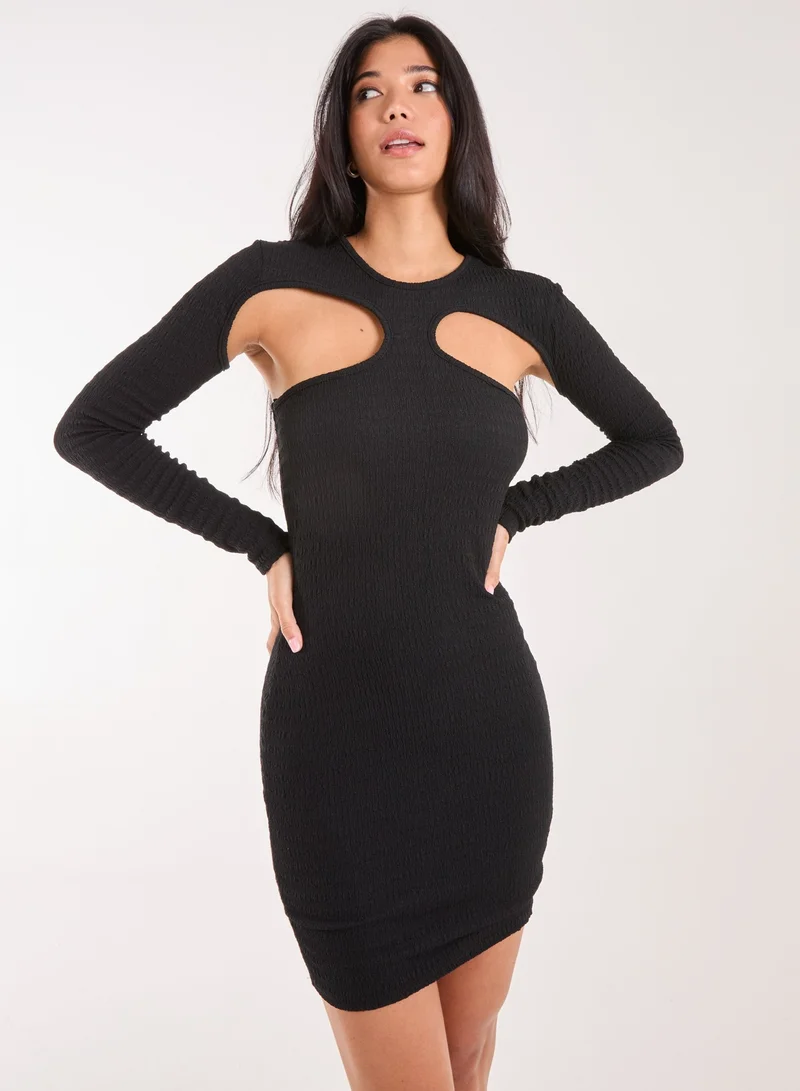 بينك فانيلا فستان قصير بأكمام طويلة بتصميم بوب كورن سكوب ريسر