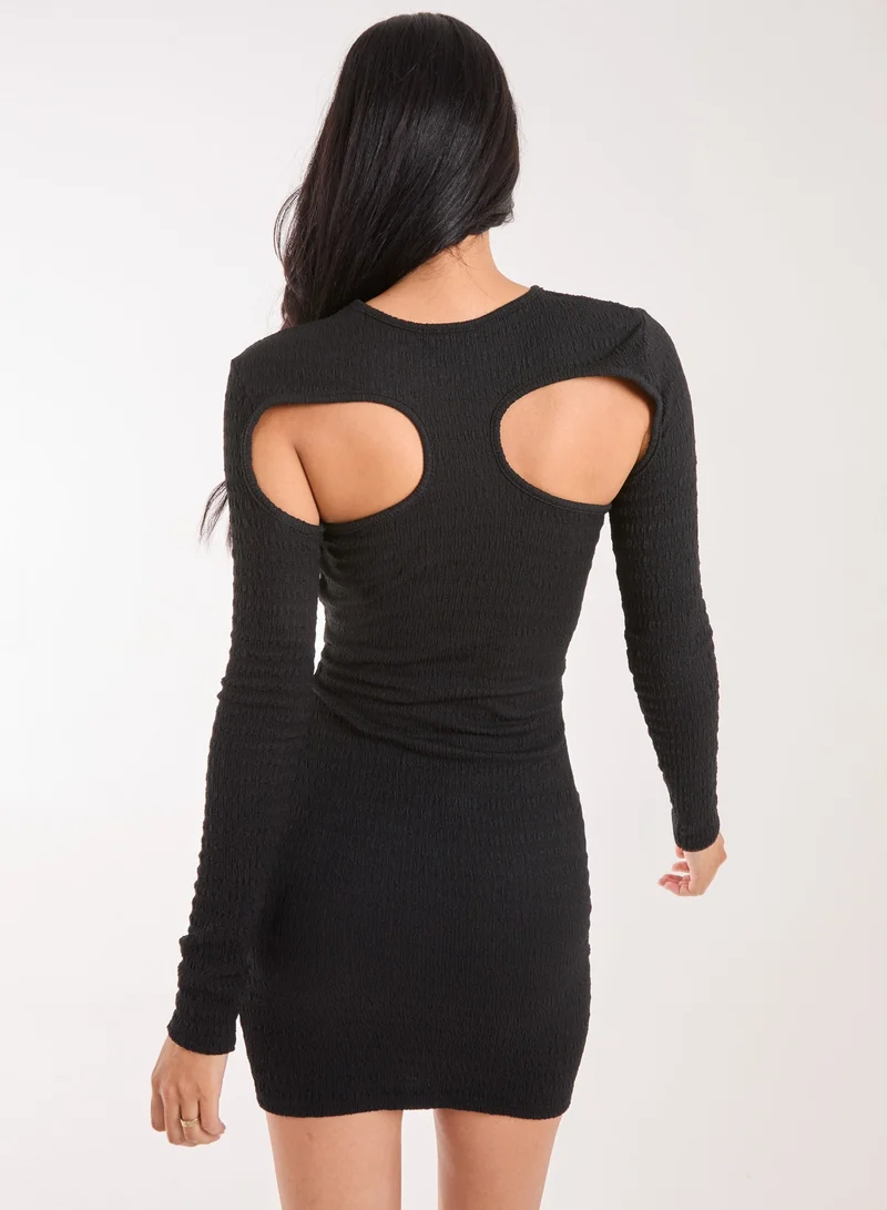 بينك فانيلا فستان قصير بأكمام طويلة بتصميم بوب كورن سكوب ريسر