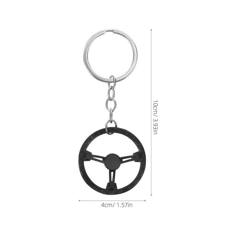 Black Metal Racing Car Steering Wheel Keychain Keyring Bag Hanging Charm - Image 3