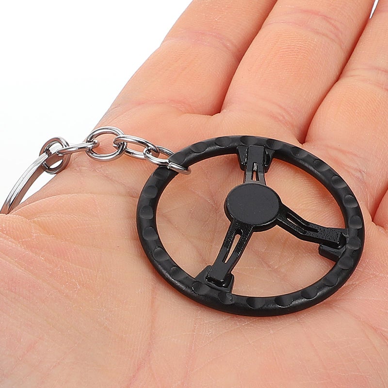 Black Metal Racing Car Steering Wheel Keychain Keyring Bag Hanging Charm - Image 5