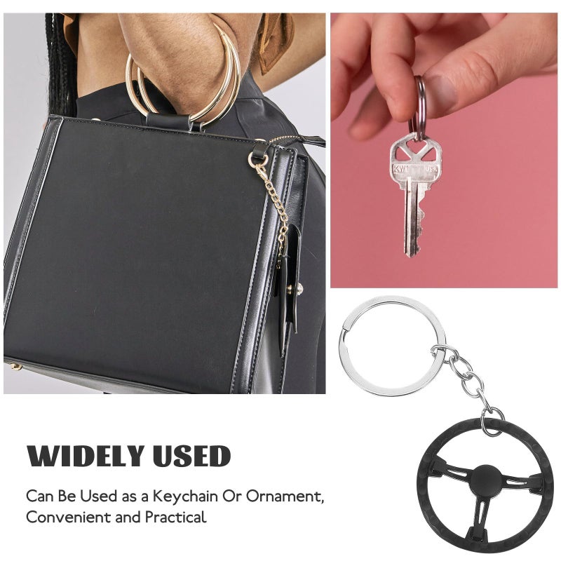 Black Metal Racing Car Steering Wheel Keychain Keyring Bag Hanging Charm - Image 4