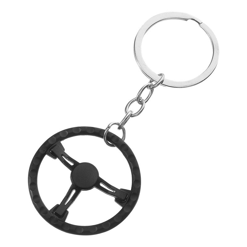 Black Metal Racing Car Steering Wheel Keychain Keyring Bag Hanging Charm - Image 2