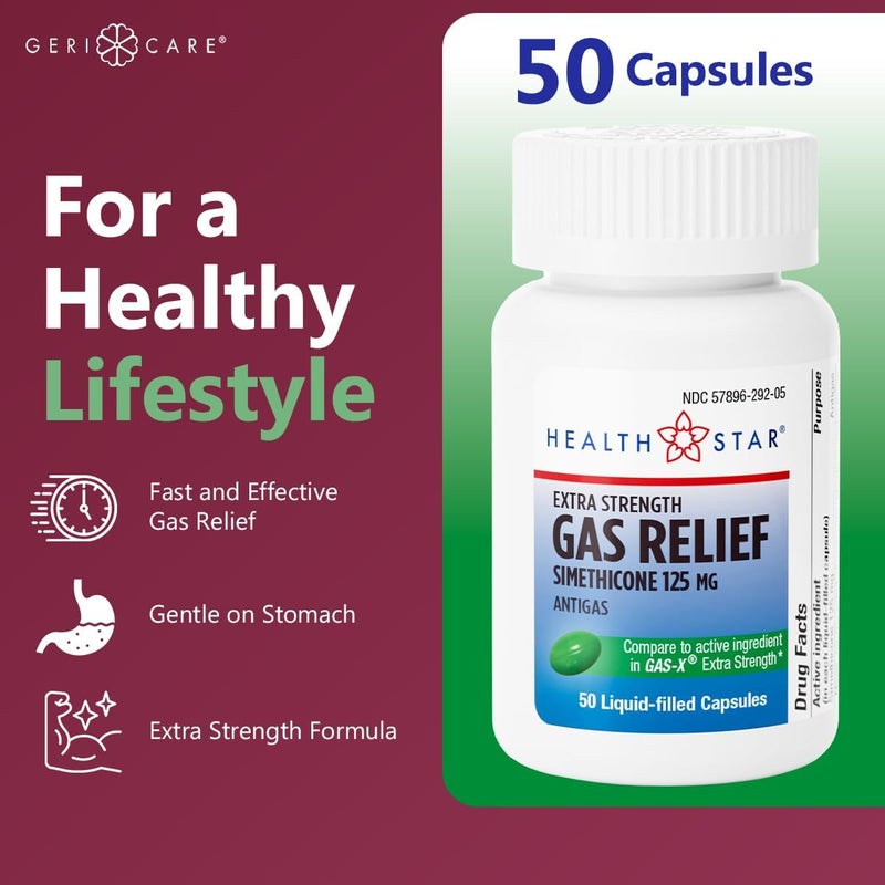 GeriCare Simethicone 125mg Extra Strength Gas Relief Softgels Relieves Stomach Pressure Bloating and Fullness 50 Count Pack of 1 - Image 2