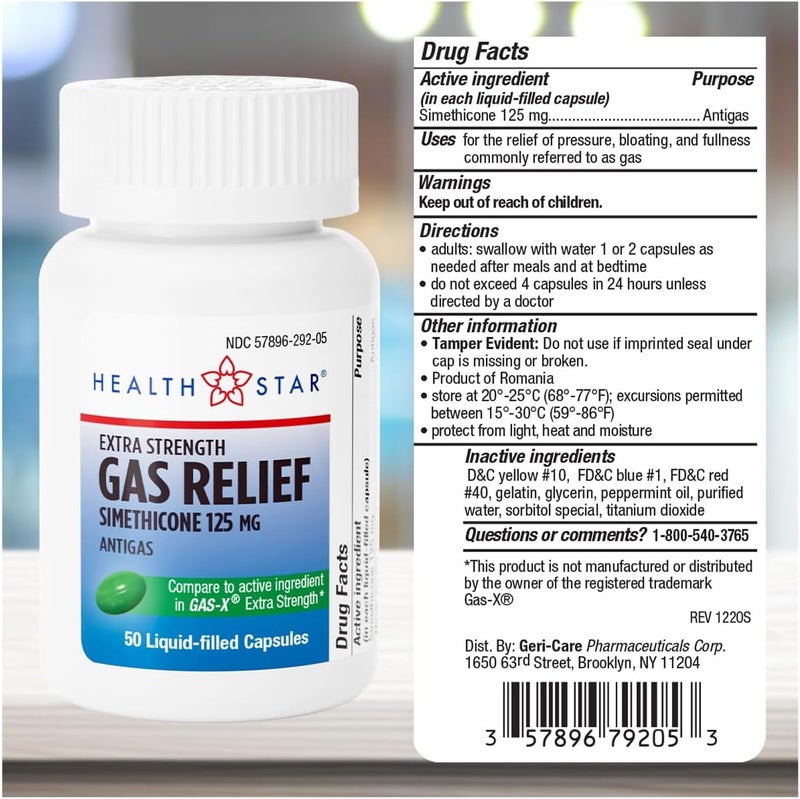 GeriCare Simethicone 125mg Extra Strength Gas Relief Softgels Relieves Stomach Pressure Bloating and Fullness 50 Count Pack of 1 - Image 3