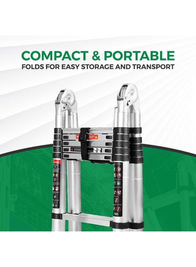 5M Professional Double Telescopic Aluminum Ladder Foldable & Extendable with Dual Safety Lock System Durable Design for Home, Workshop & Industrial Tasks - Image 4