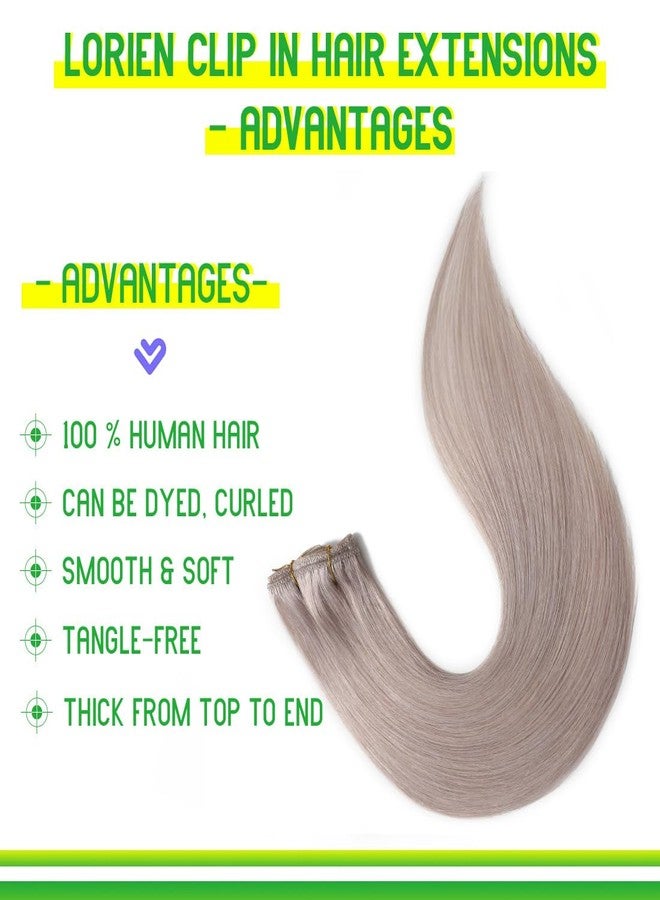 LORIEN Silver Grey Clip in Hair Extensions Real Human Hair Clip ins Remy Human Hair Clip in Extensions Invisible Natural Straight Seamless Clip on Hair Extensions 8pcs Double Weft 22 Inch 110g - Image 2