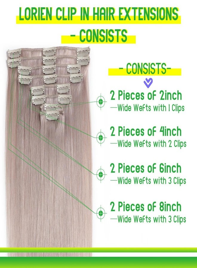 LORIEN Silver Grey Clip in Hair Extensions Real Human Hair Clip ins Remy Human Hair Clip in Extensions Invisible Natural Straight Seamless Clip on Hair Extensions 8pcs Double Weft 22 Inch 110g - Image 3