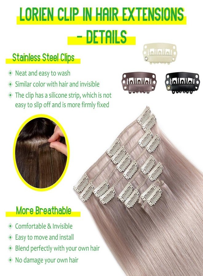 LORIEN Silver Grey Clip in Hair Extensions Real Human Hair Clip ins Remy Human Hair Clip in Extensions Invisible Natural Straight Seamless Clip on Hair Extensions 8pcs Double Weft 22 Inch 110g - Image 4