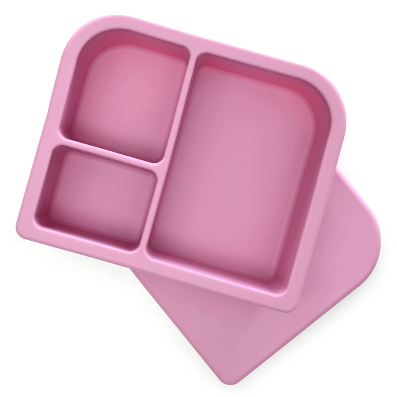 PrimaStella Unbreakable Silicone Lunch Box for Kids and Adults  Leak Proof Divided Bento Box Plum