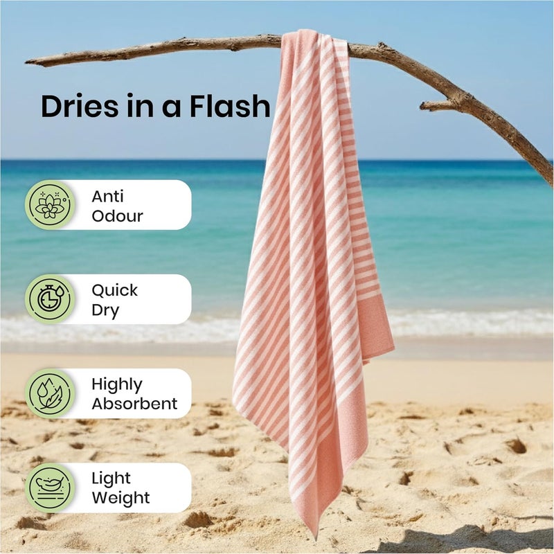 Mush Grab & Go Bamboo Beach Towel | 100% Bamboo Bath Towel for Beach, Hiking & Trips | Compact Towel with Travel Bag | 60x120 cms, 250 GSM Quick Dry, Featherlight & Sand-Resistant Towel | Peach - Image 3
