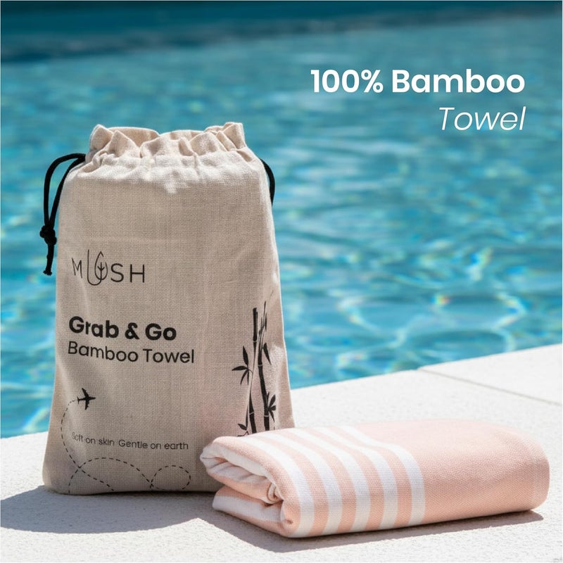 Mush Grab & Go Bamboo Beach Towel | 100% Bamboo Bath Towel for Beach, Hiking & Trips | Compact Towel with Travel Bag | 60x120 cms, 250 GSM Quick Dry, Featherlight & Sand-Resistant Towel | Peach - Image 2