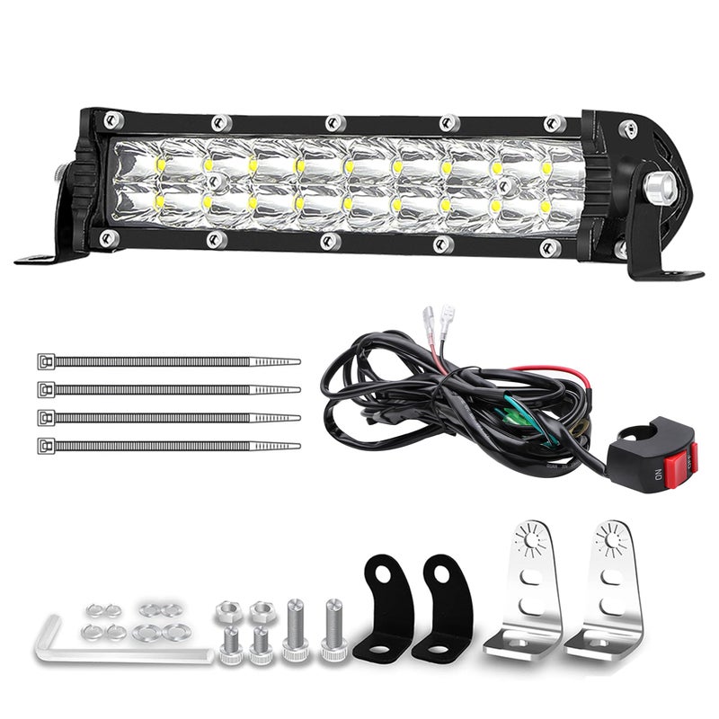 SAN YOUNG 7 Inch Dirt Bike Light Bar, 60W 6000LM Motorcycle LED Headlight Kit with 12V Wiring Harness and Switch, Mounting Brackets Universal for 7/8" Handlebars CRF XR TTR KLX Pit Bike - Image 1