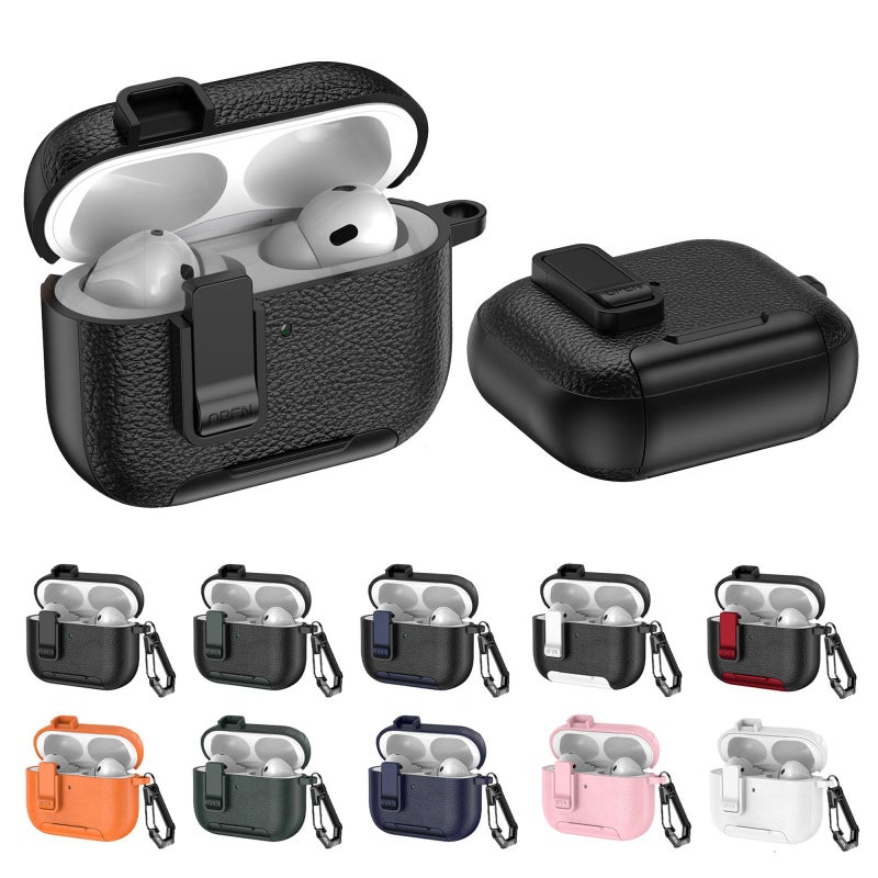 erorex For AirPods Pro 3 Leather Texture Wireless Earphones Case with Hook & Holder(White) - Image 2