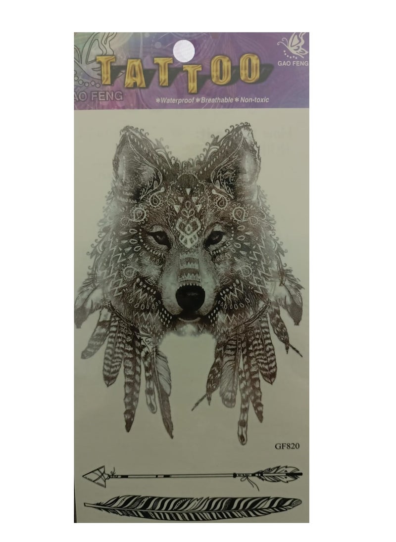 Generic Wolf Head Design Temporary Tattoo Stickers  - Image 1